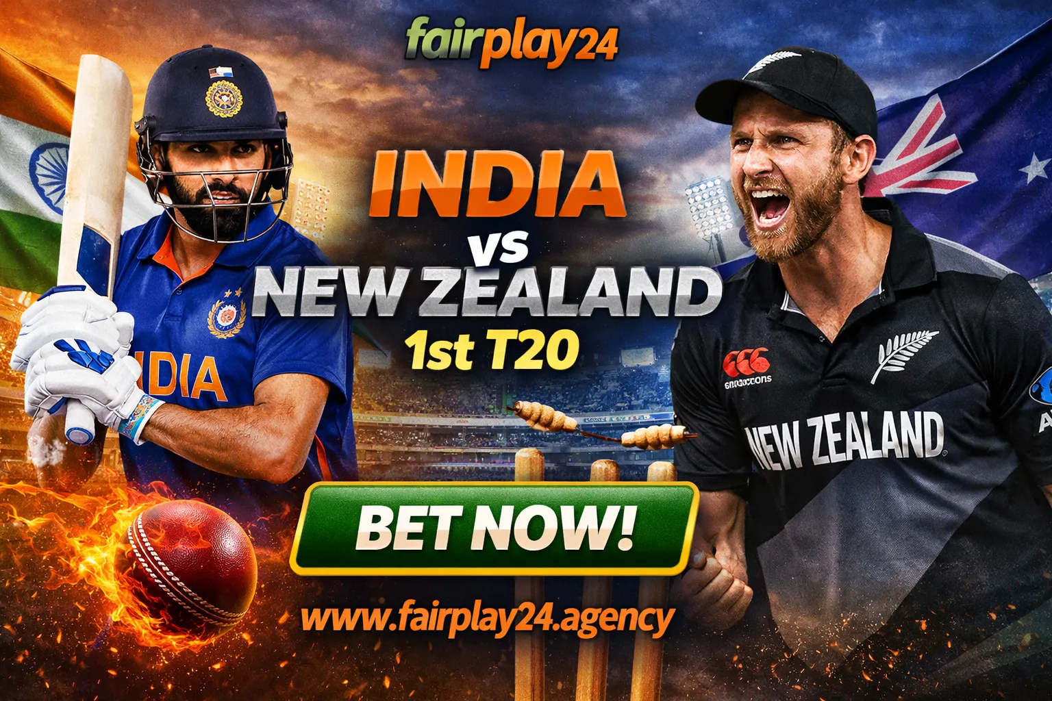 India vs New Zealand 1st T20 Betting Preview & Match Analysis Fairplay24