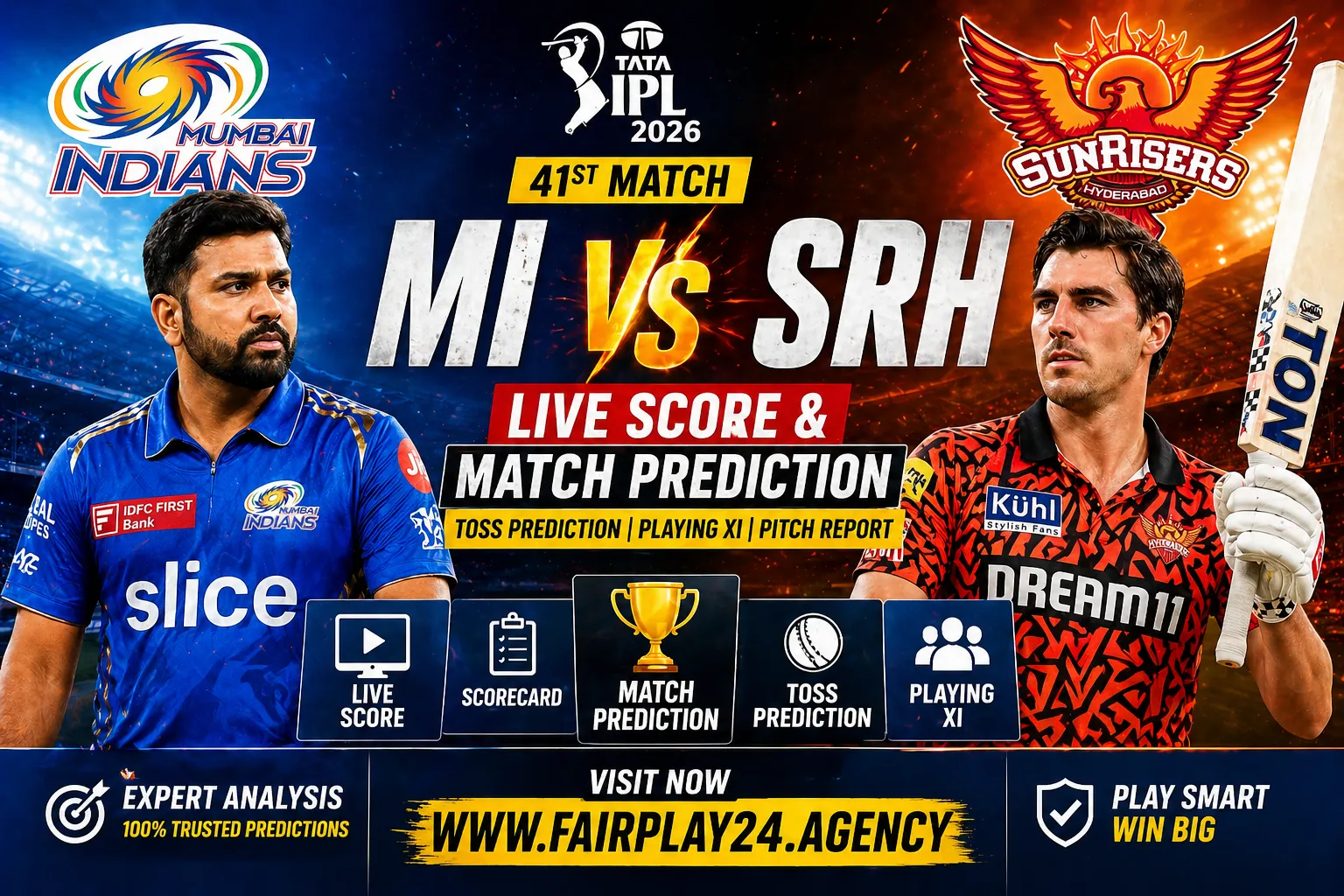 MI vs SRH Match Prediction IPL 2026 – Live Score, Scorecard, Toss & Winning Chances Fairplay24