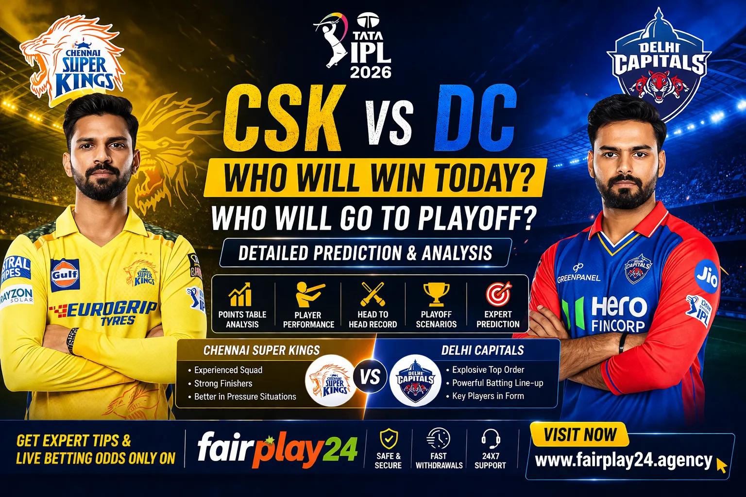 CSK vs DC Prediction 2026 – Who Will Win Today & Playoff Chances Fairplay24