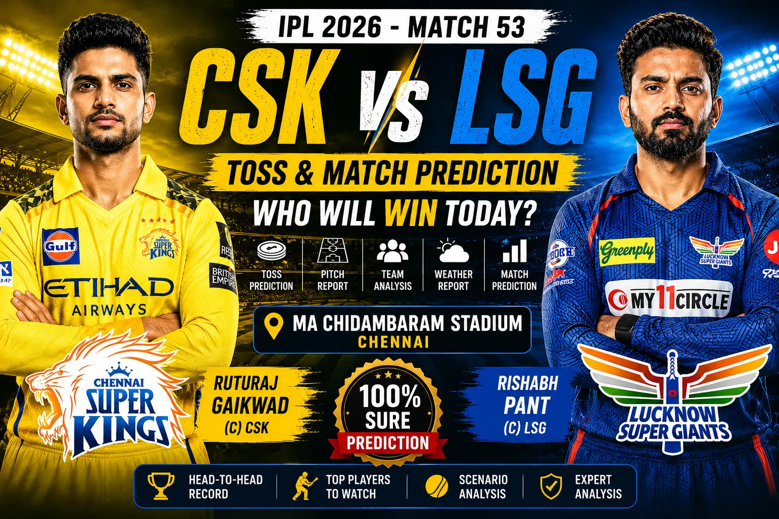 CSK vs LSG Toss & Match Prediction IPL 2026 Match 53 Pitch Report, Toss Analysis & Today Match Winner
