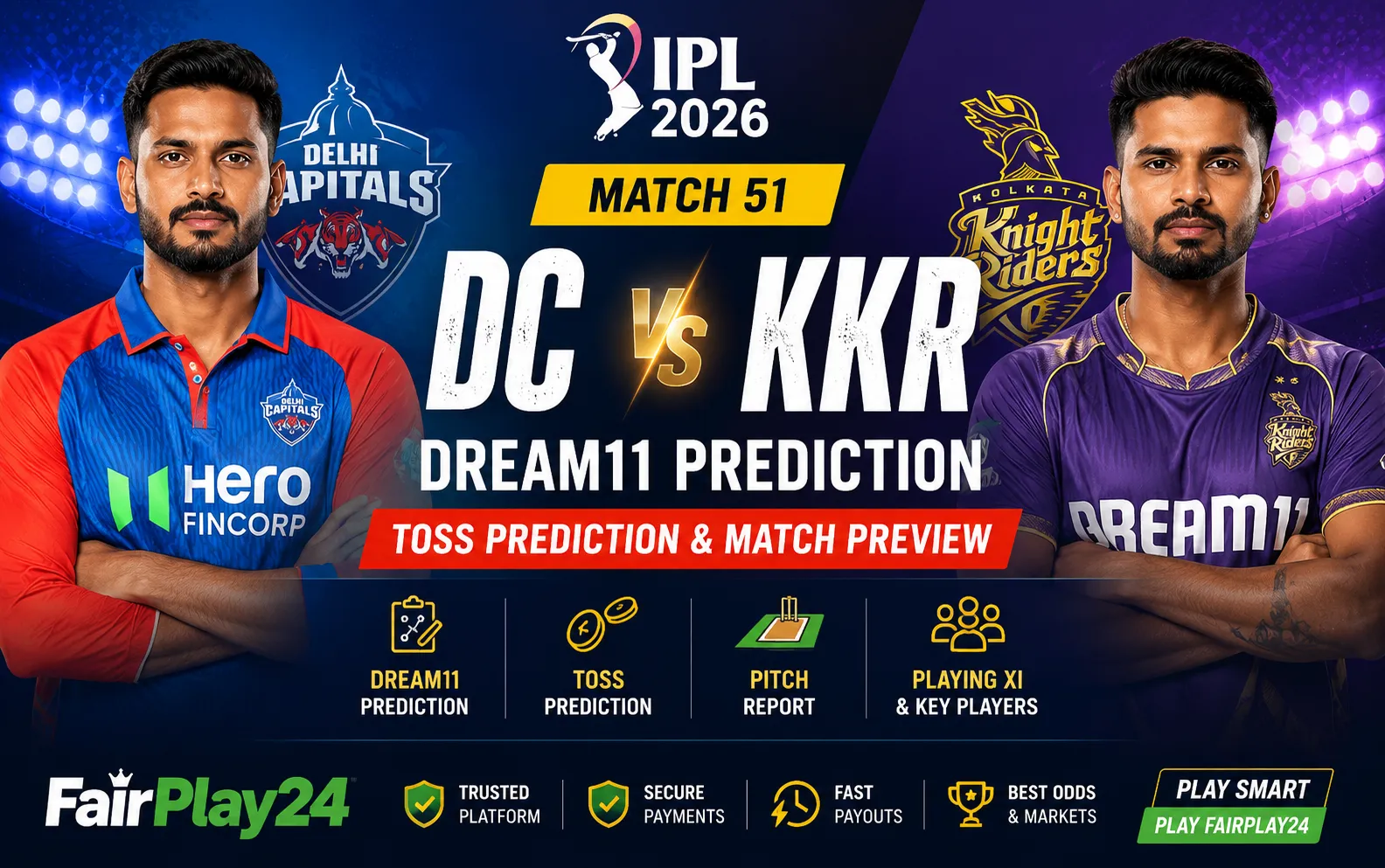 DC vs KKR Dream11 Prediction Today – Toss, Playing XI & Winning Tips IPL 2026