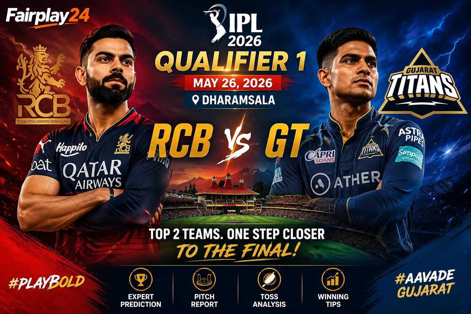 Read more about the article RCB vs GT Qualifier 1 Prediction IPL 2026 – Match Preview, Toss Analysis & Who Will Win Today?
